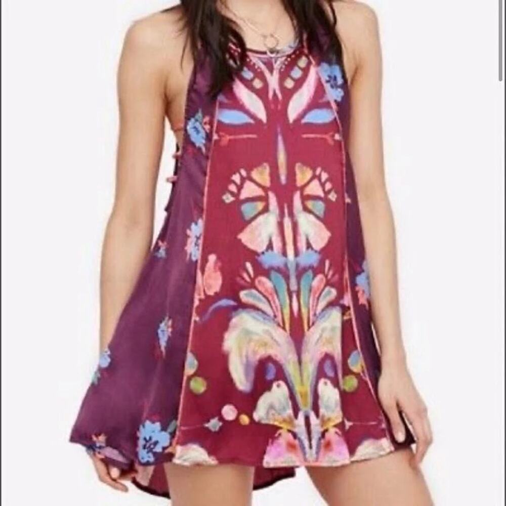 NEW! Free People Dream free wine floral swing tunic dress top size small